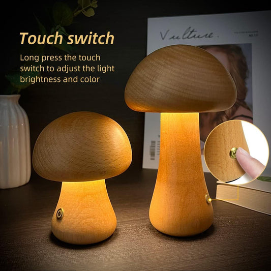 INS Wooden Mushroom Night Light Lamp