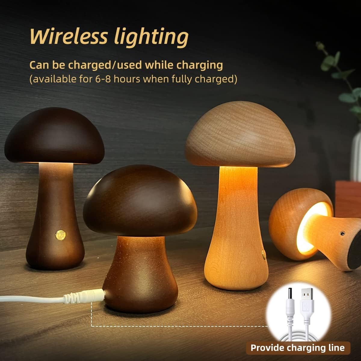 INS Wooden Mushroom Night Light Lamp