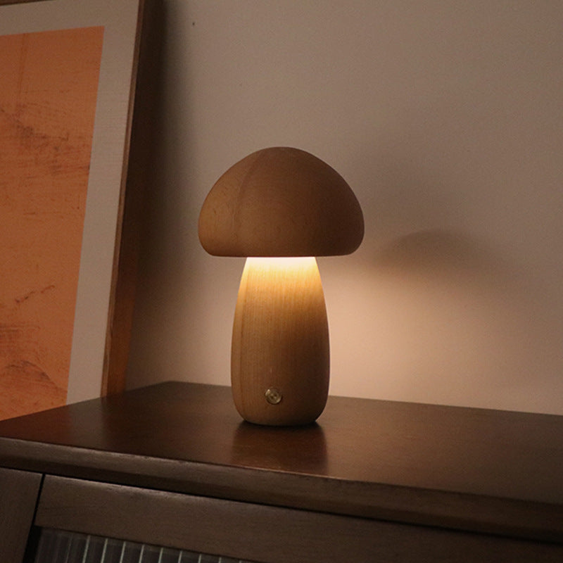 INS Wooden Mushroom Night Light Lamp